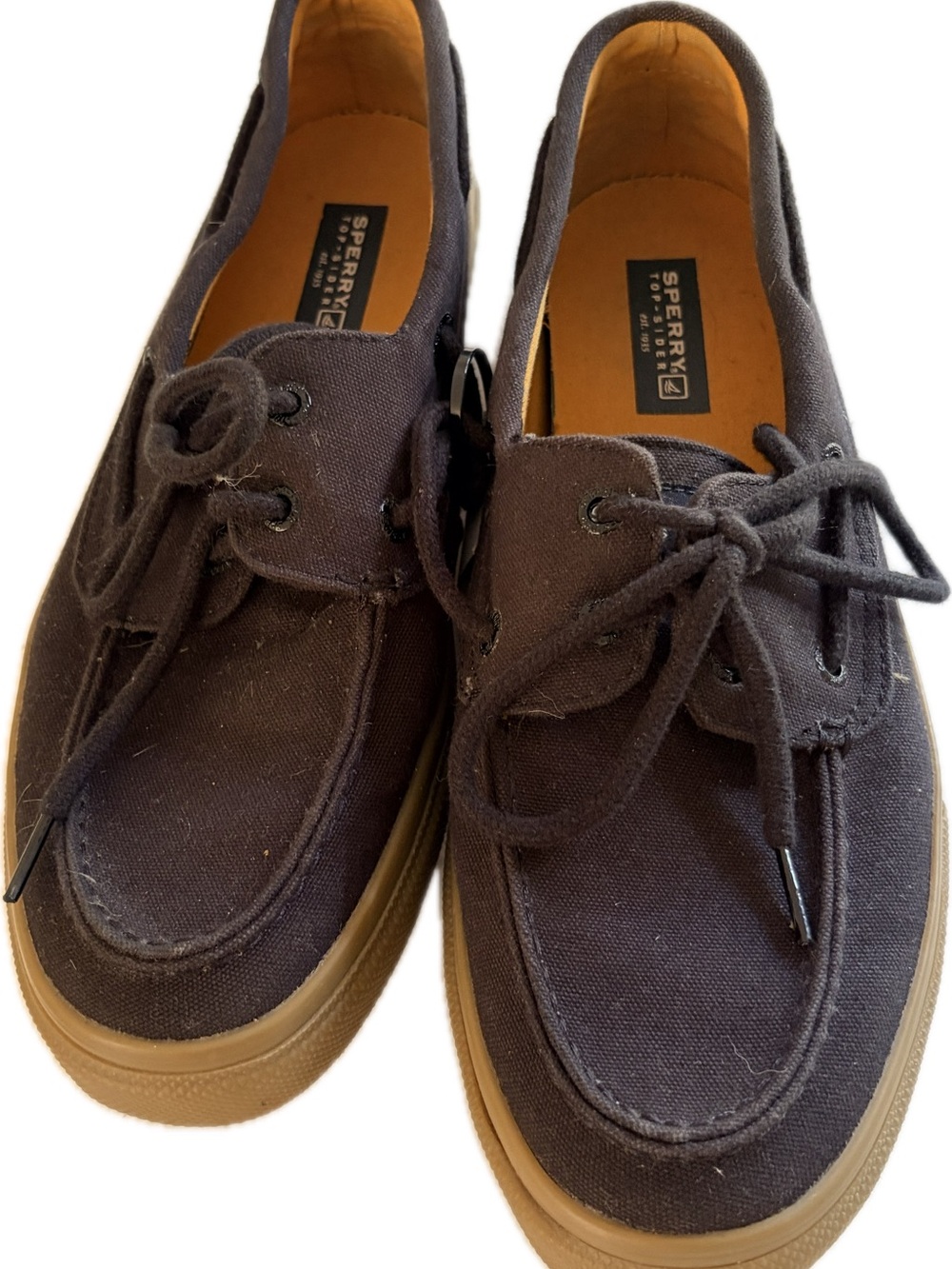 Sperry Men’s Black Canvas Boat Shoes with Tan Gum Sole